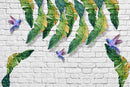 Banana Leaves On Brick Design Tropical Pattern Wallpaper