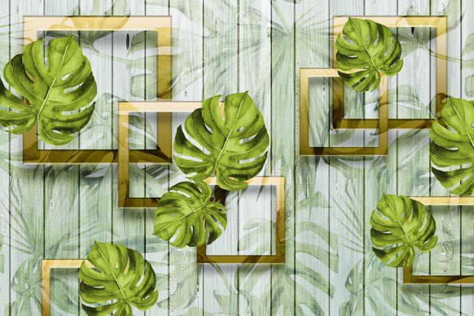 Beautiful 3D Leaves Pattern Floral Wallpaper