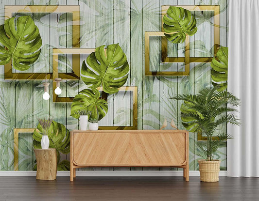 Beautiful 3D Leaves Pattern Floral Wallpaper