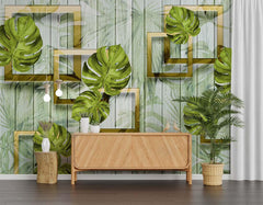 Beautiful 3D Leaves Pattern Floral Wallpaper