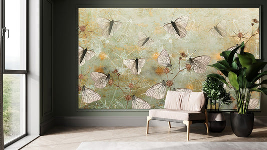 Beautiful Butterflies Themed Floral Wallpaper