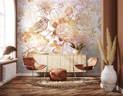 Beautiful Charming Bird Design Floral Wallpaper