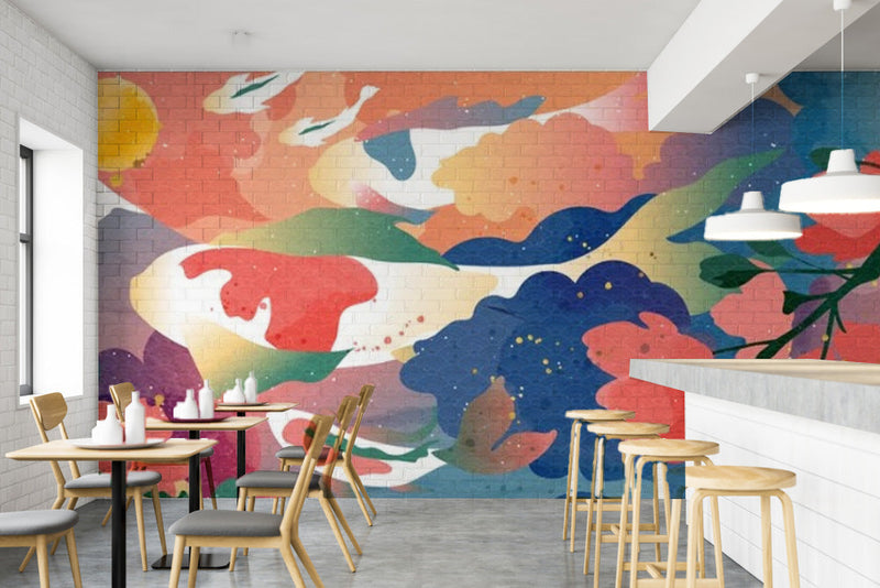 Beautiful Drawing Themed Cafe Wallpaper