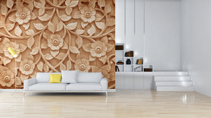 Beautiful Floral Texture Wooden Wallpaper