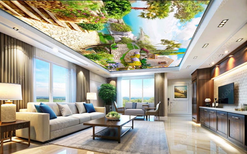 Beautiful House Outdoor Theme Ceiling Wallpaper