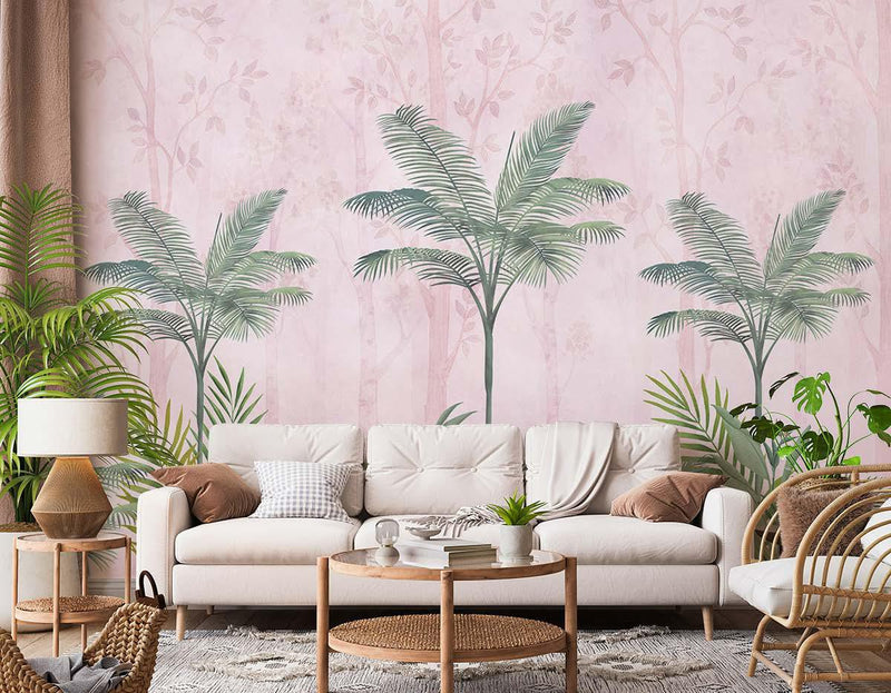 Beautiful Pink Tropical Chinoiserie Wallpaper