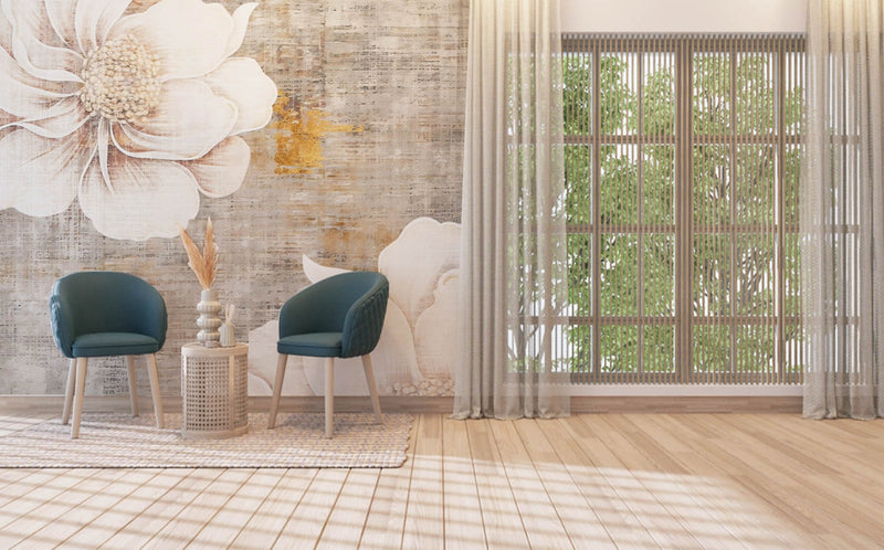 Beautiful White Floral Theme Boho Wallpaper