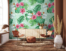 Blooming Palm Pattern Floral Wallpaper