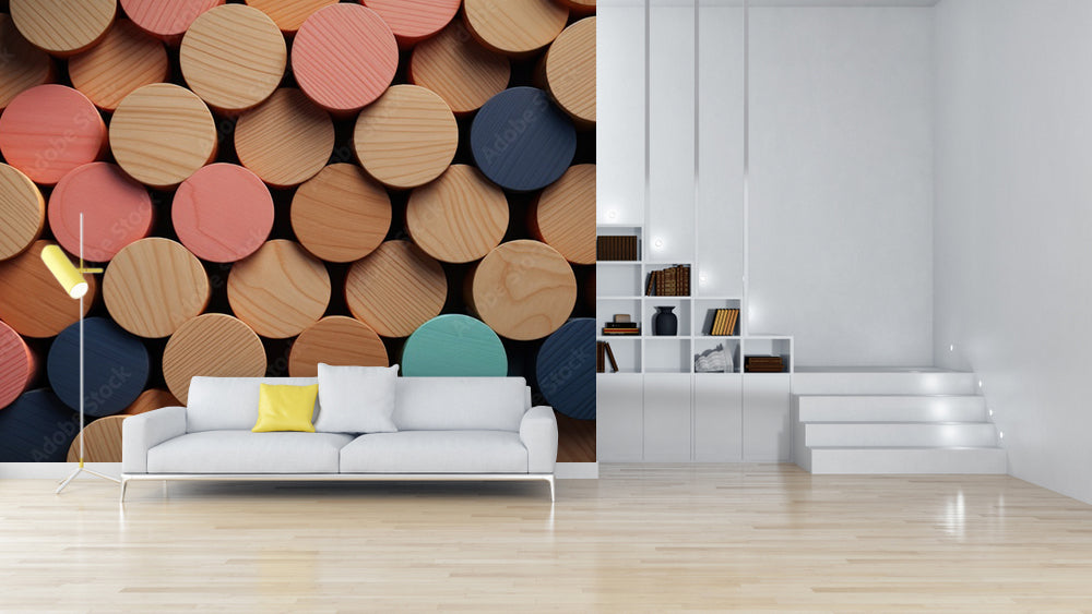 Circular Shapes Pattern Wooden Wallpaper