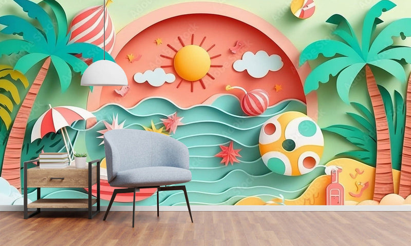 Colorful Summer Scenery 3D Design Wallpaper