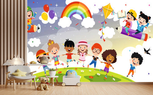 Comic Look Kids Playing Wallpaper