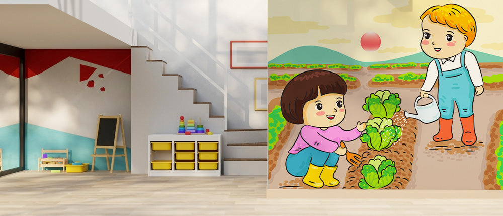 Cute Planting Kids Wallpaper