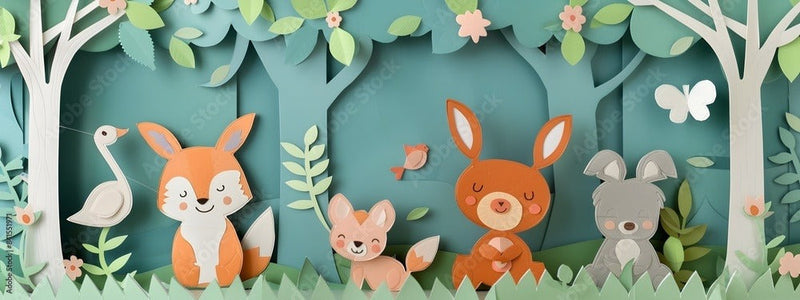 Cute Rabbits In Jungle 3D Design Wallpaper