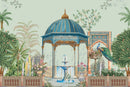 Elegant Fountain Scene Indian Pattern Wallpaper