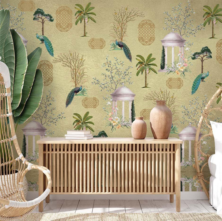 Elegant Yellow Themed Chinoiserie Wallpaper