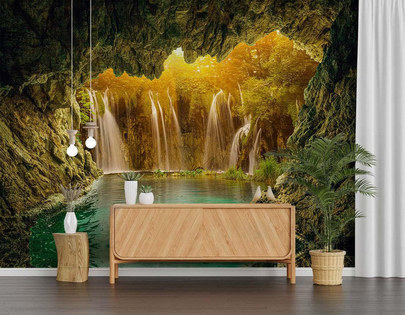 Exotic Waterfall Lake Landscape Scene Nature Wallpaper