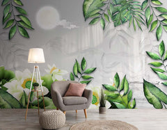 Eye Catching Moonlight View Floral Wallpaper