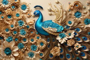 Fancy Floral Themed 3D Peacock Wallpaper