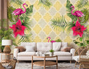 Flamingos And Tropical Plants Pattern Floral Wallpaper