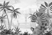 Fountain Waterfall Themed Tropical Wallpaper