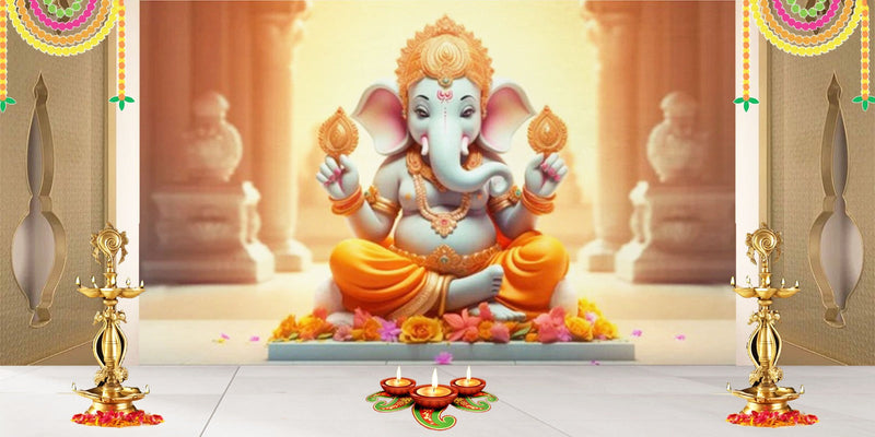 Ganesha Statue In Temple Wallpaper