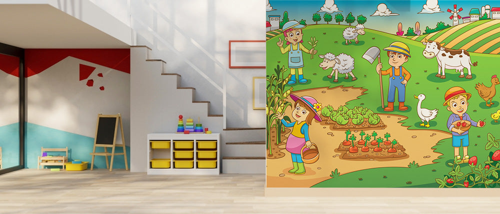 Gardening Cartoon Themed Kids Wallpaper