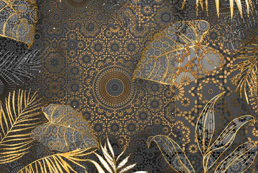 Golden Leaf And Dot Chinese Pattern Floral Wallpaper