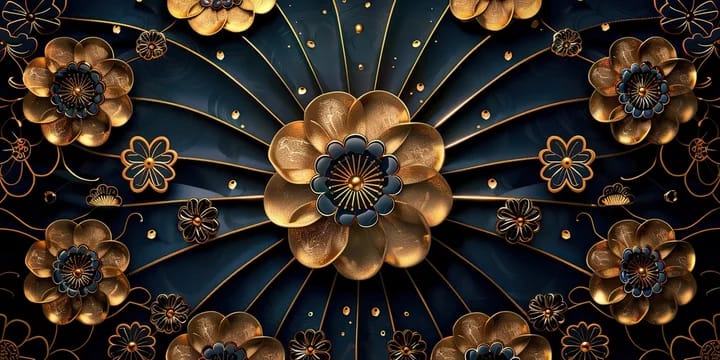 Golden and Black Floral Mandala Ceiling Wallpaper