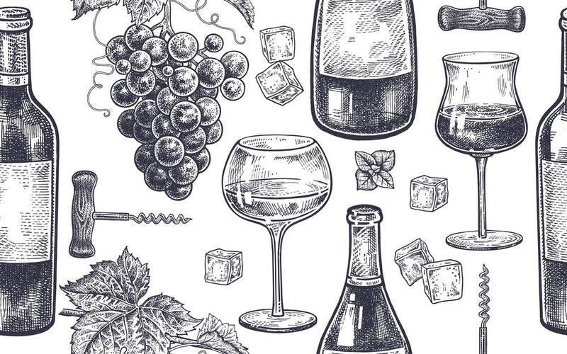 Grapes Wine Bottle Drawn Bar Wallpaper
