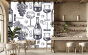 Grapes Wine Bottle Drawn Bar Wallpaper