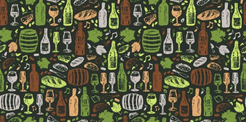 Green Wine Sketch Pattern Bar Wallpaper