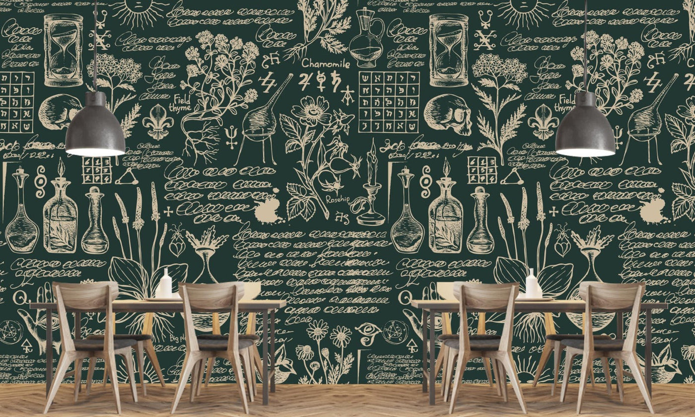 Green And Beige Retro Bar Wallpaper