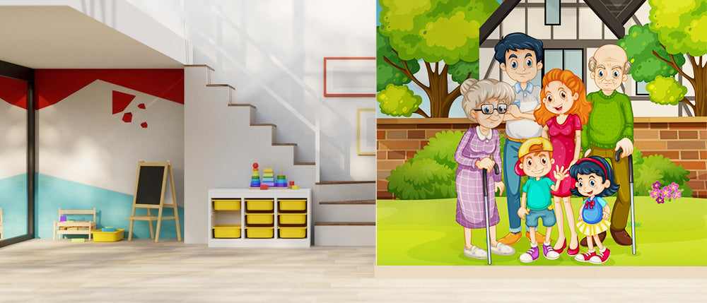 Happy Family Themed Kids Wallpaper