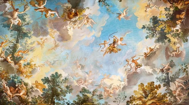 Historic Painting Themed Ceiling Wallpaper