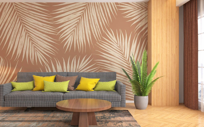 Illustrated Tropical Palm Tress Boho Wallpaper