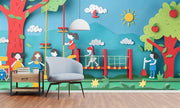 Kids Playing In Park 3D Design Wallpaper