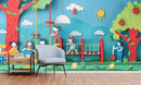 Kids Playing In Park 3D Design Wallpaper