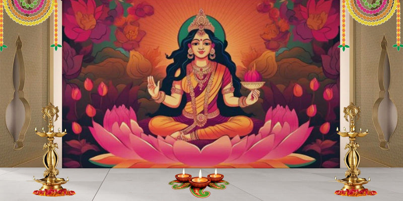 Laxmi Hindu Goddess Sitting On Lotus Wallpaper