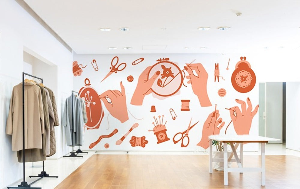 Light Brown Tailoring Pattern Boutique Wallpaper