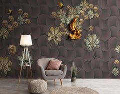 Lord Buddha Pattern Floral Wallpaper