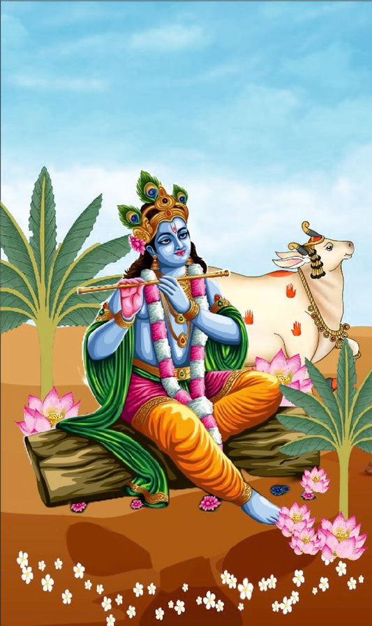 Lord Krishna Flute Playing Theme God Wallpaper