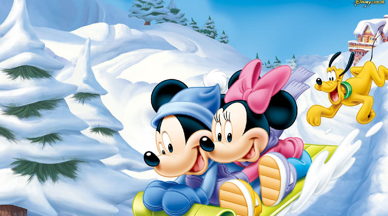 Mickey And Minie Snow ride Disney Wallpaper