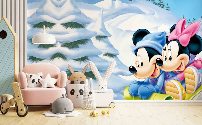 Mickey And Minie Snow ride Disney Wallpaper