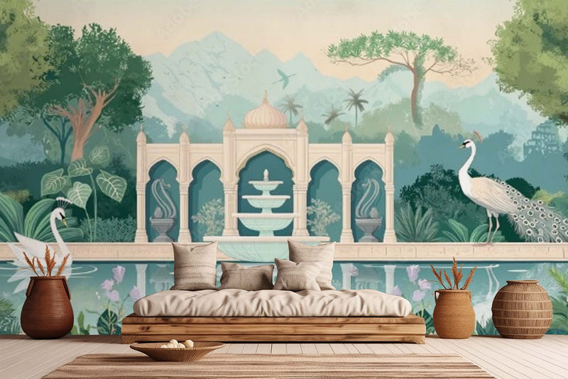 Mughal Garden Themed Indian Pattern Wallpaper