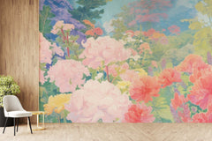 Multi-coloured Garden Scene Floral Wallpaper