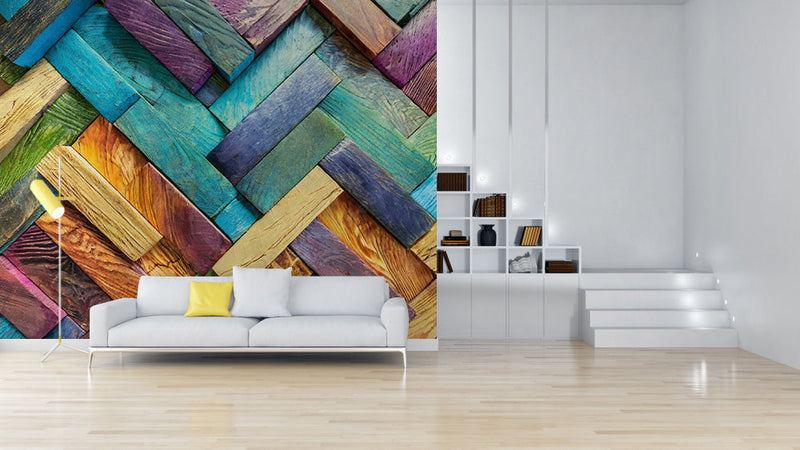 Multicolor Stripes Wooden Wallpaper