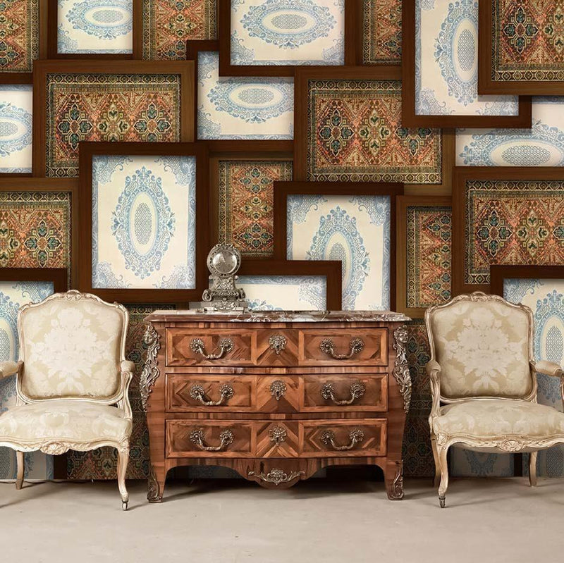 Multicolour Frames Pattern Wooden Wallpaper