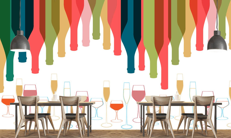 Multicoloured Glasses And Bottle Pattern Bar Wallpaper