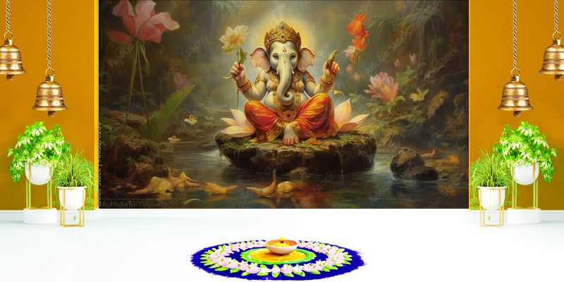 Oil Painting Themed Ganesh Ji Wallpaper