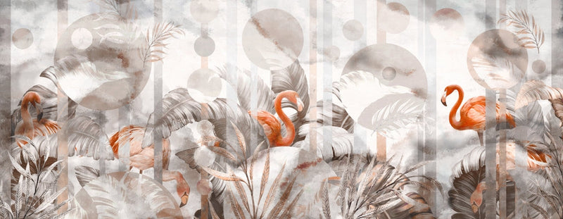 Peach Coloured Flamingo Boho Wallpaper